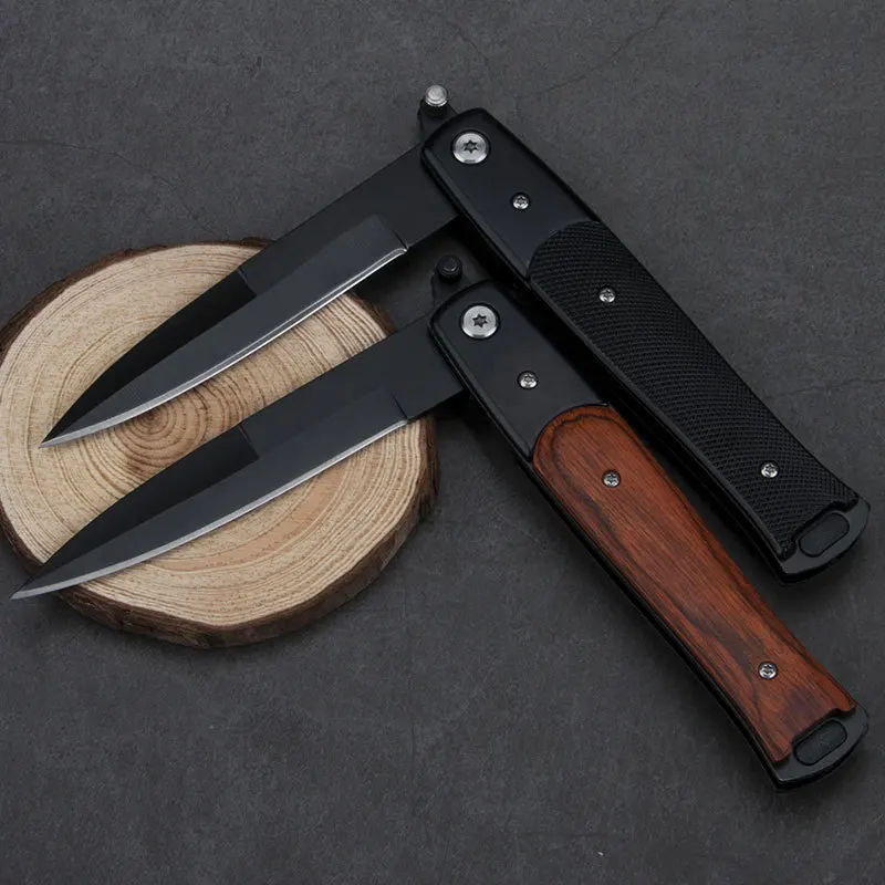 Every Day Carry 440 Steel Folding Knife G10 Black Handle Pocket Knife Lady Gift Wood Handle Self-defense Knife