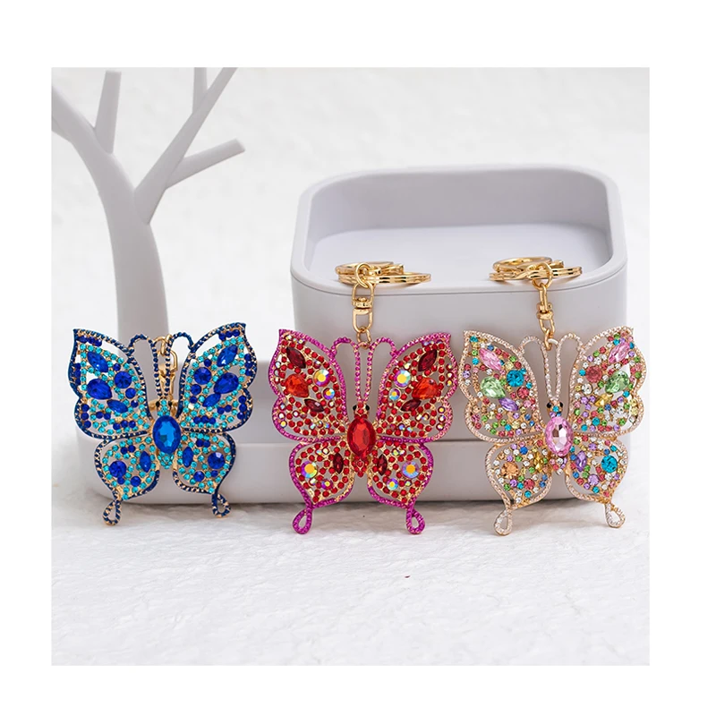 Butterfly Crystal Keychain Glittering Full Rhinestone Alloy Key Chain For Women Car Bag Accessories Fashion Key Ring 1105