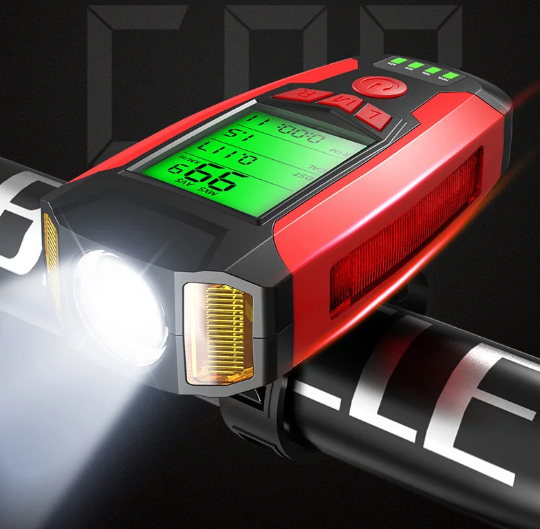 AS0808 Waterproof Bicycle lamp 130 db loud horn alarm bell warning rechargeable Bicycle light set with horn and Speedometer