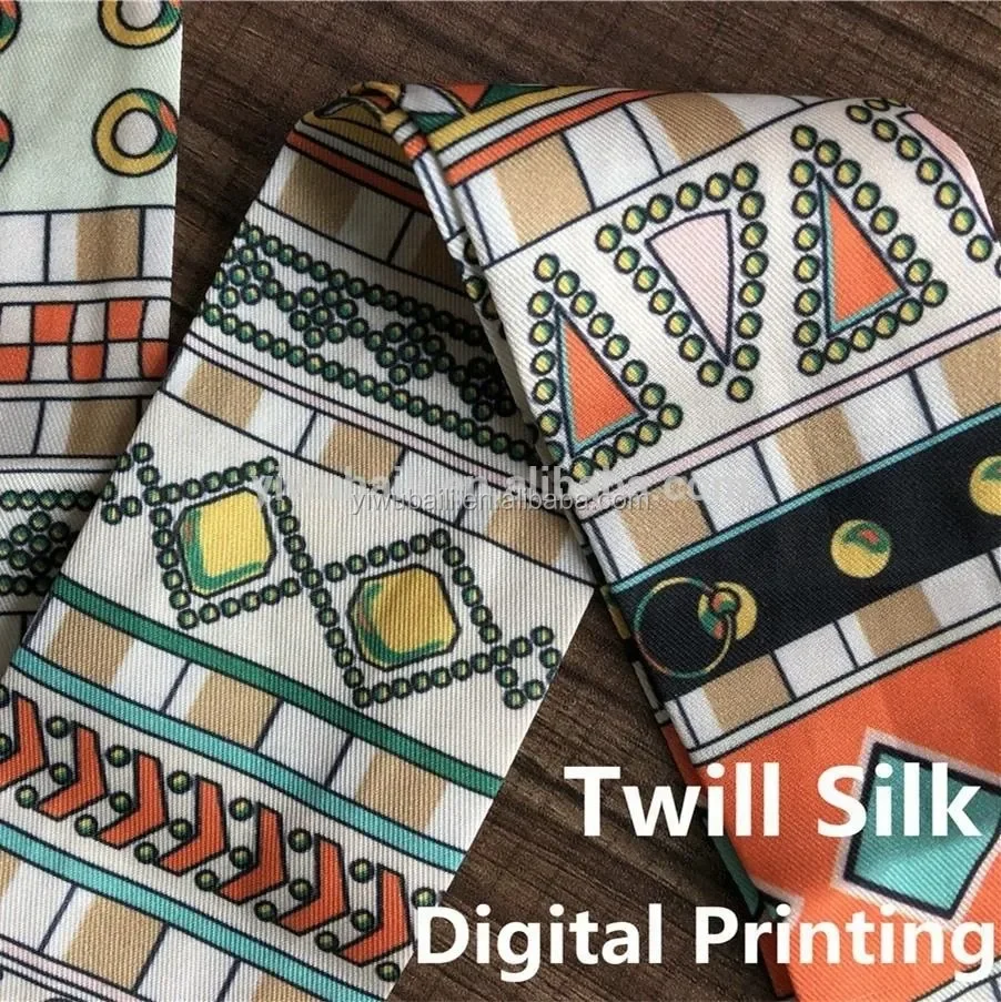 Factory OEM ODM 100% Silk Scarves for Women Luxury Skinny Scarf Digital Printed Silk Head Scarf Elegant Handle Bag Ribbons