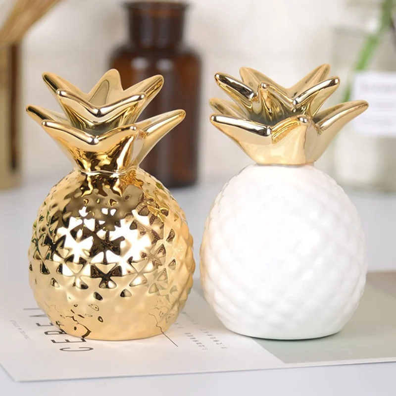 
Nordic Fancy Decorations Golden Fruit Ceramic Pineapple Piggy Bank 