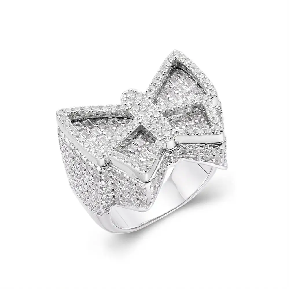 New Design Custom Hip Hop Jewelry Two Tones Iced out Zircon Diamond Emerald Cut 925 Sterling Silver Butterfly Rings