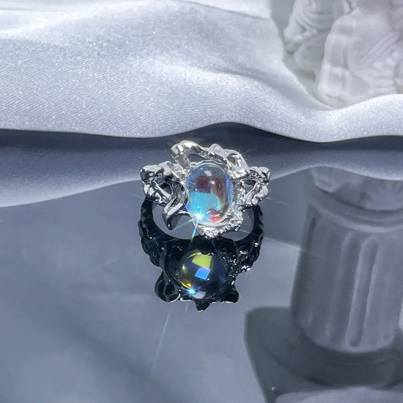 DAIHE Fashion Jewelry Irregular Moonstone Ring Open Adjustable Opal Rings for Women