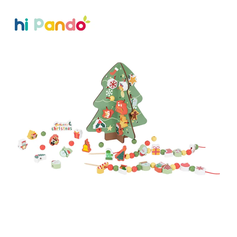 Wooden Christmas Tree Toys DIY Stringing Beads Game Early Educational Activity Threading Lacing Toys