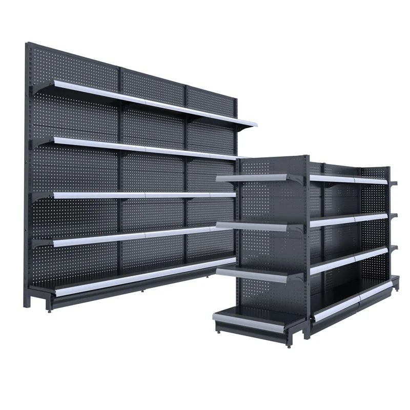 Wholesale Metallic Black Two-Sided Retail Store Shelving Supermarket Shelves