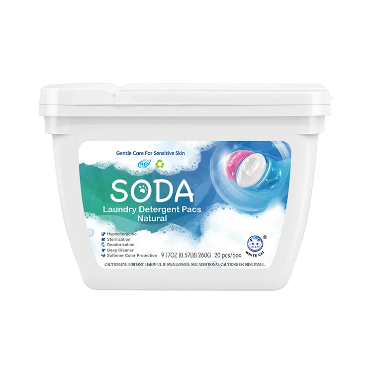Eco-friendly Gentle Care SODA Laundry Detergent Pacs Laundry Detergent Pods Gel Beads