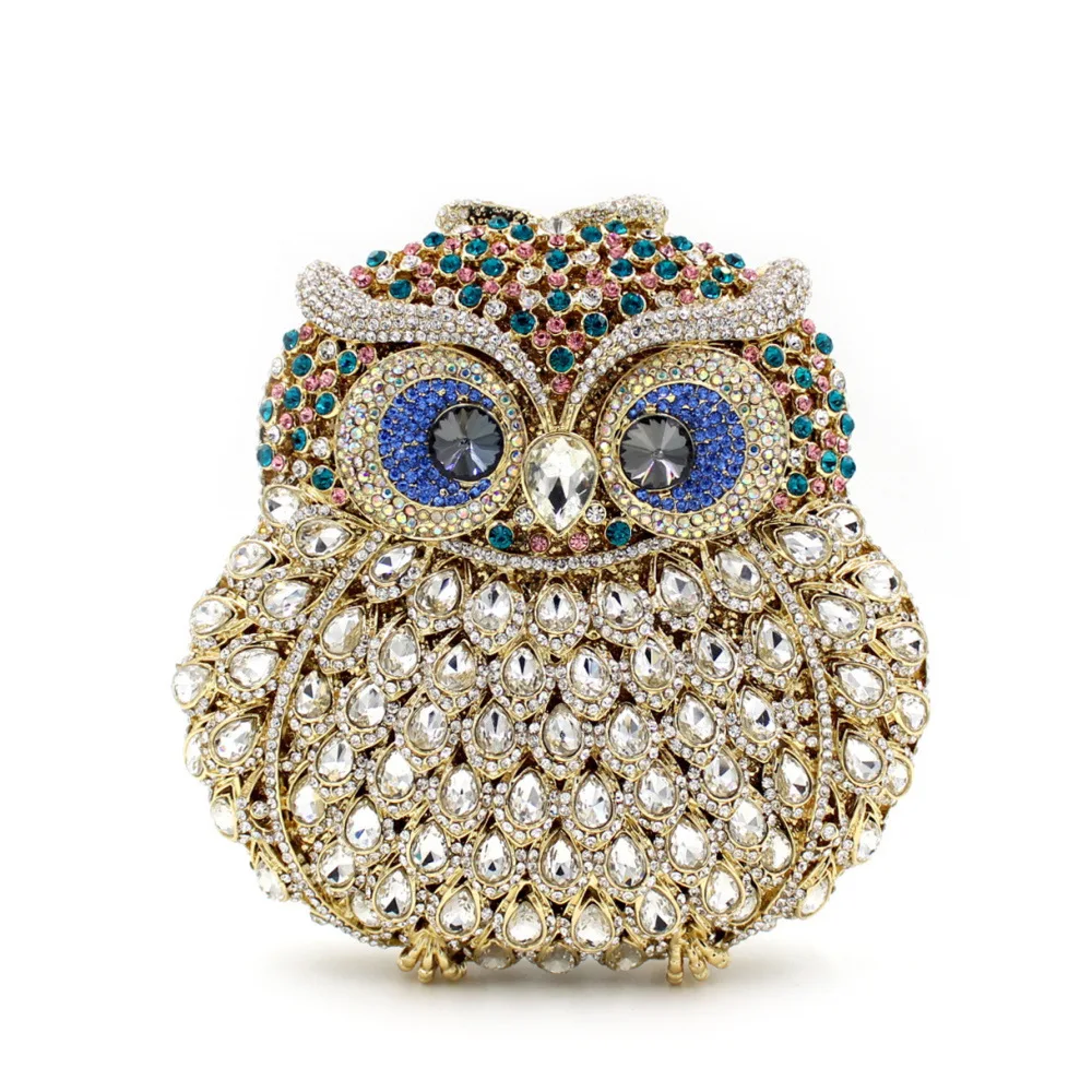 China Factory wholesales Expensive Crystal Rhinestone Evening Bag 3 D Owl Shaped Diamante Clutch Purse