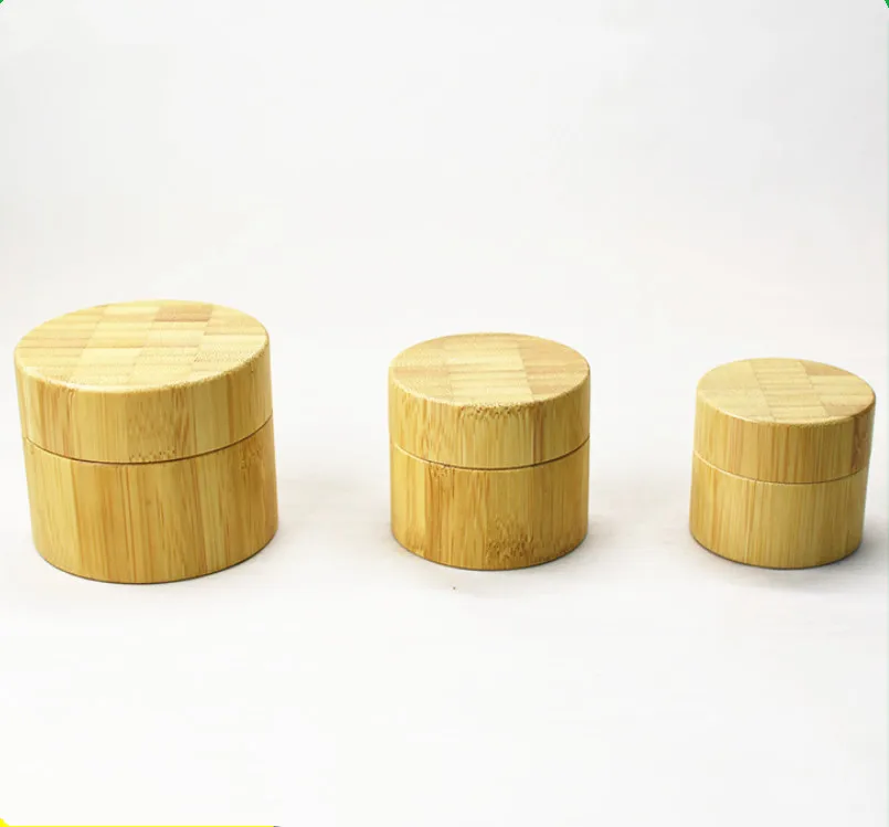 Round 10z 15g 30g 50g 100g full bamboo jar container white plastic/glass jar inside skin care bamboo lid bamboo cover