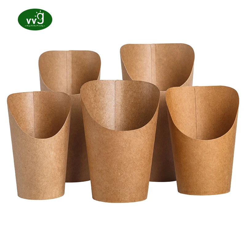 VVG 12oz 14oz 16oz disposable paper charcuterie cups kraft paper popcorn cones holder brown kraft paper food french fries cup