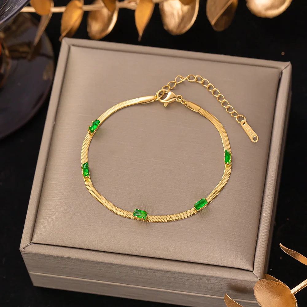 2023 Trendy Waterproof Stainless Steel Jewelry Women Gold Plated Four Clover Heart Charm Chain Bracelets Zircon Main Non Tarnish