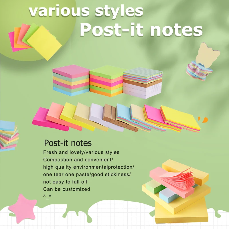 regular 75x75mm fluorescent colorful sticky notes custom printing sticky memo pads