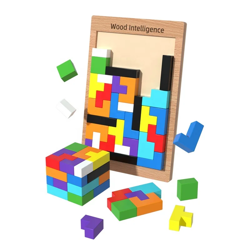 Wholesale Children Shape Matching Block Puzzle Toy Wooden Geometric Stacking Block Set Game