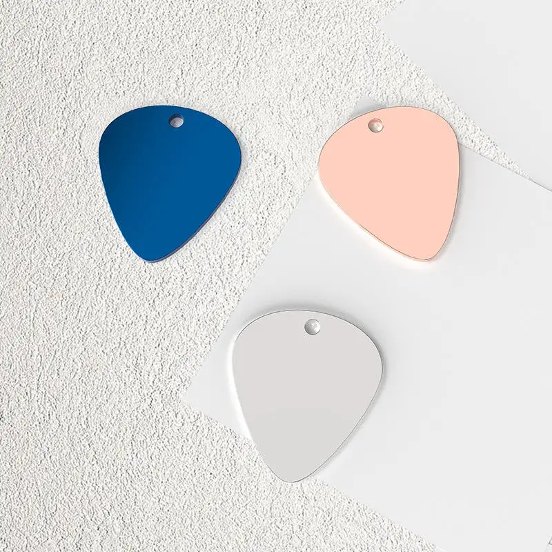 Wholesale DIY Laser Engraved logo Personality Stainless Steel Music Guitar Pick Shape Necklace Pendant Metal Label
