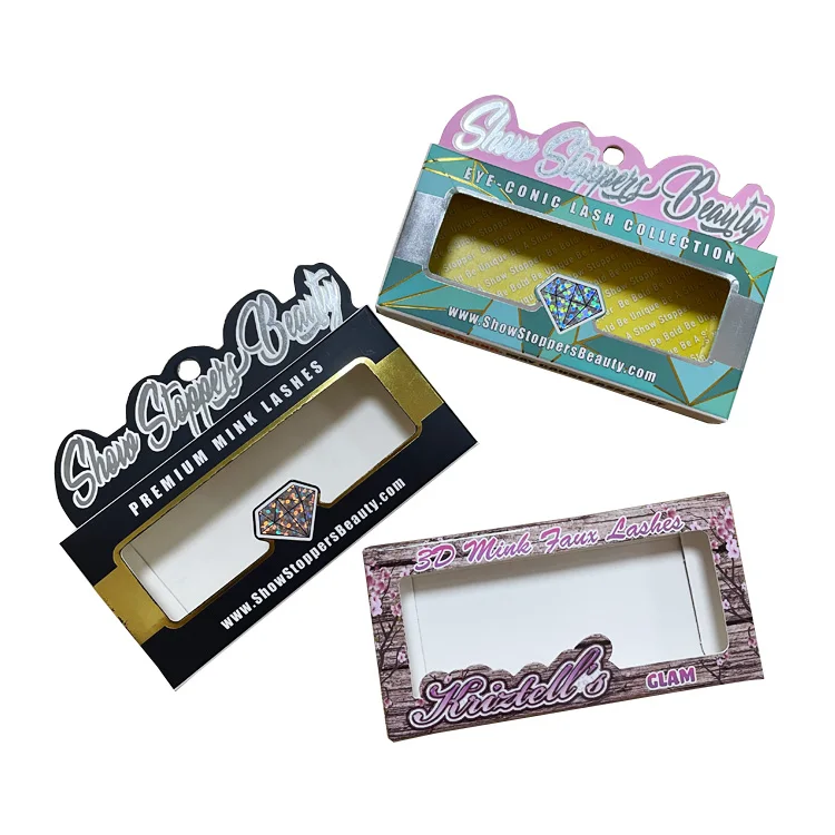 Wholesale Pure White Custom Logo Eyelash & Makeup Box Matte Lamination Gold Foil/Stamping/Embossing Printing Handling Cosmetics