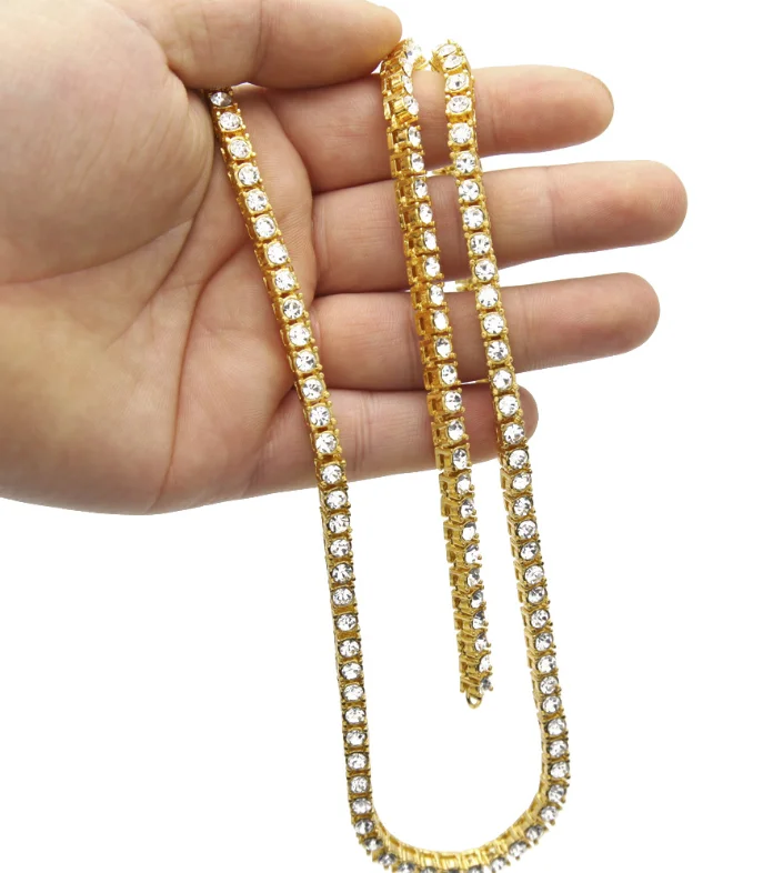 5mm One Row Bezel Setting Lab Diamond Tennis Chain Gold and Rose Gold Plated Iced out Style Cheap Hip Hop Necklace Jewelry