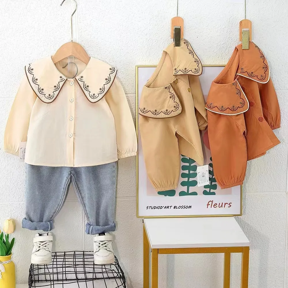 2024 Spring New Korean Style Toddlers Girls Princess Blouses Long Sleeve Tops doll shirt Children Casual Shirts