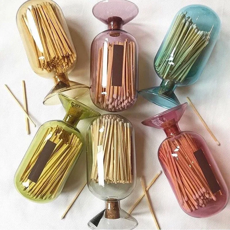 New Design custom size and color small fireplace glass match cloche match sticks glass bottle holder