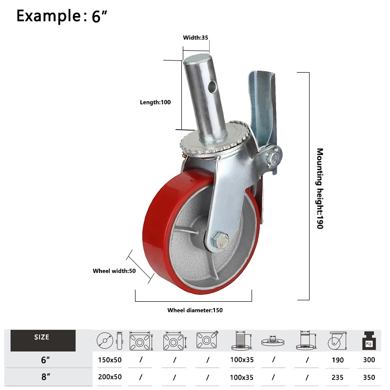 Industrial Black Professional Rack Screw Rubber Wheel Castor Scaffolding Metal Zinc Plated Bracket Swivel Thread Caster