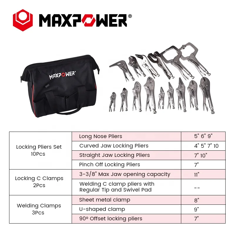 MAXPOWER herramientas 15PCS Vice Grips Pliers Set repair tool Locking Pliers Set vise grip