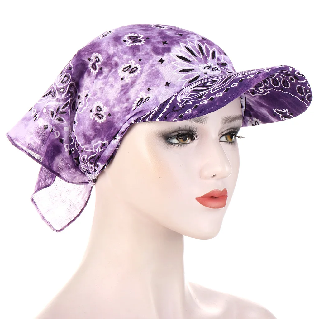 Amazon Europe and the United States summer new candy color outdoor sunscreen with brim printed headscarf
