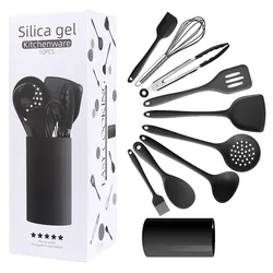 Silicone Kitchen Utensils 10 Pcs Cooking Utensil Set Non Stick Spatula Oil Brush Turner Egg Whisk Food Clip Colander Spoon