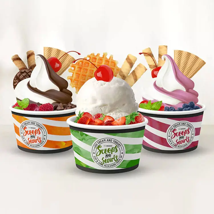 Hot Sale Eco Friendly Summer Ice Cream Tub Container Smoothie Frozen Yogurt Packaging Cup PLA Disposable Ice Cream cup