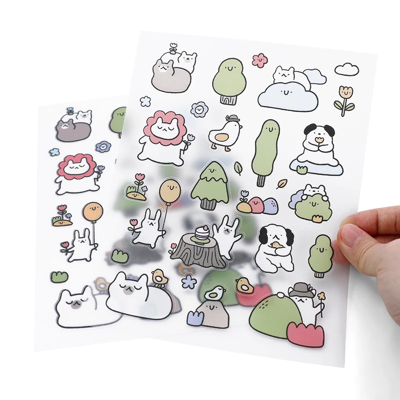 Custom Adhesive Paper A4 A5 A6 Transparent Vinyl Printing Kawaii Korean Glitter Rainbow Effect Kiss Cut Sticker Sheet