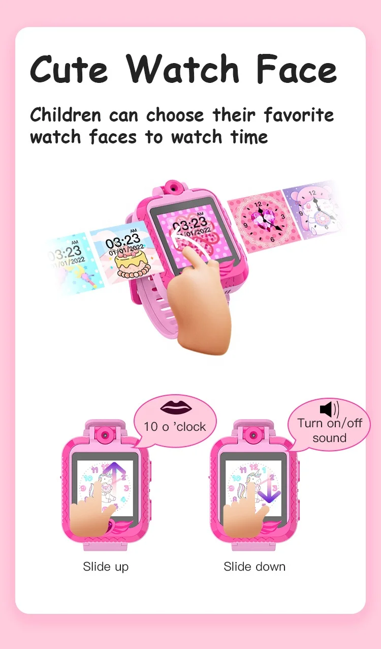 2023 Newest Electronic Kids Smart Watch with Flip Camera Child Watch Voice Video Record Pedometer for Kids Christmas Gift
