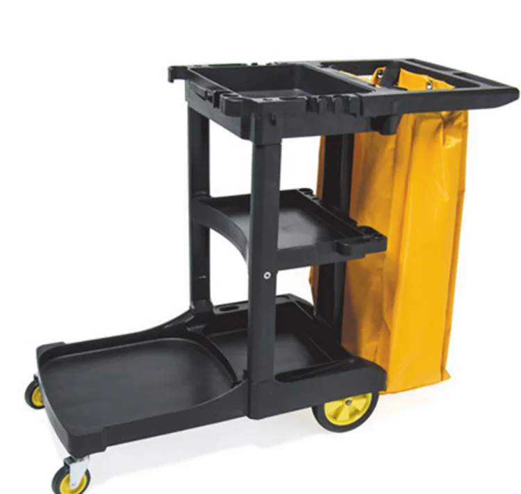 Hotel Hospital Floor Cleaning Trolley Commercial PP Plastic Hand Carts Trolleys