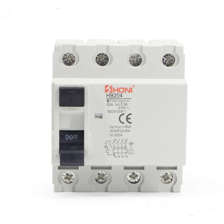 4Pole ID 63A 10MA 20MA 30mA 100mA 300MA RCD  ELCB