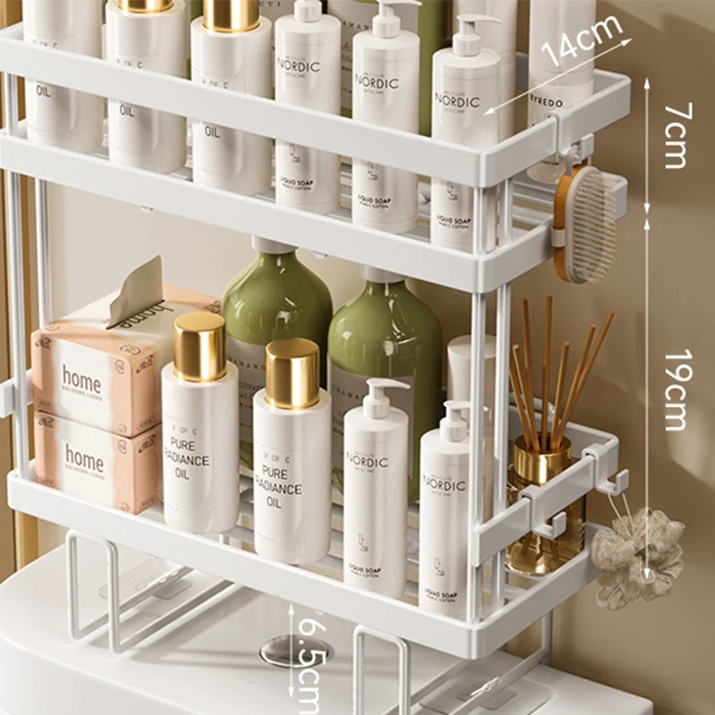 New Arrival Wall Mounted 2-Layer Bathroom Storage Rack Organizer with Hooks for Organizing Your Space