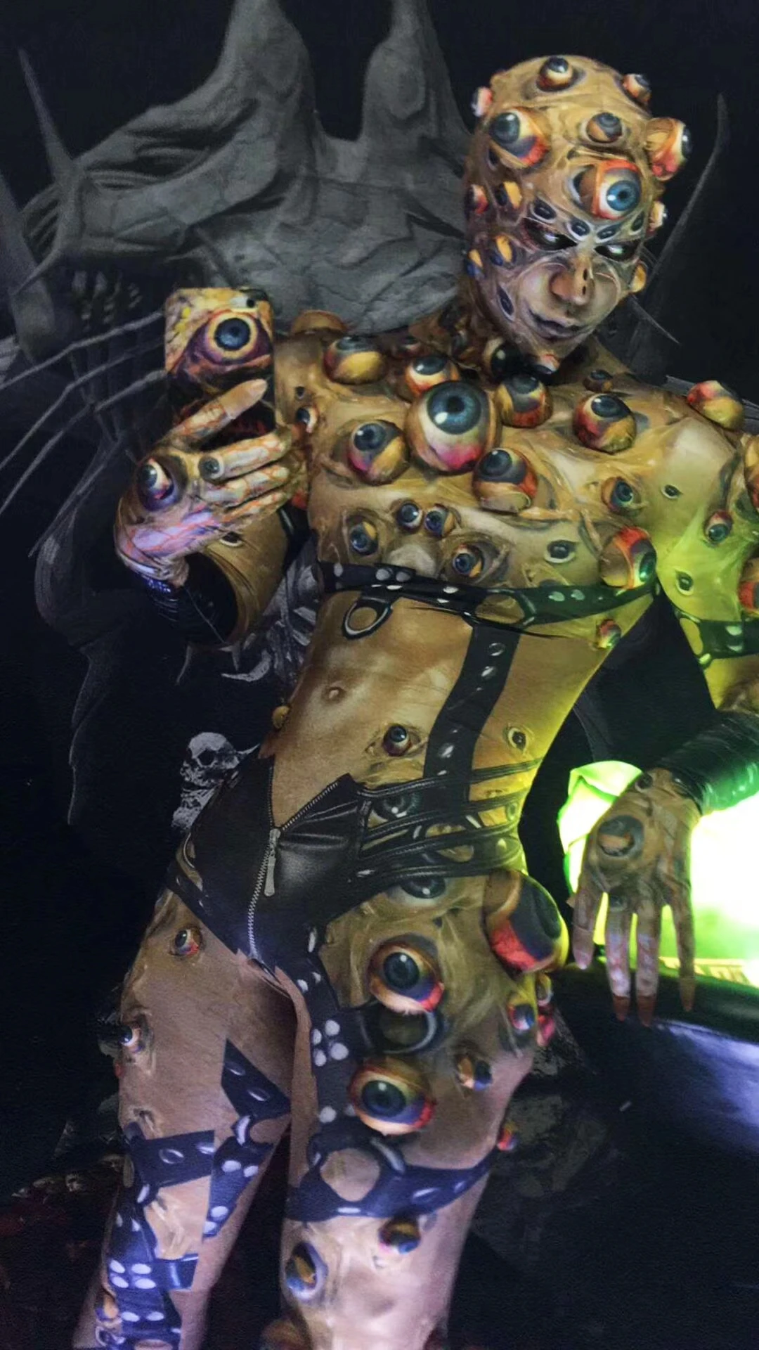 Personality Stretch Terror Eyeball Rompers Club Halloween Party Men Jumpsuit Monster Cosplay Costumes Performance Stage Costume