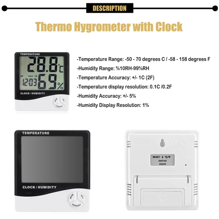 Indoor Thermohygrometer Hygrometer With Sensor And Probe Wireless Hygrometer
