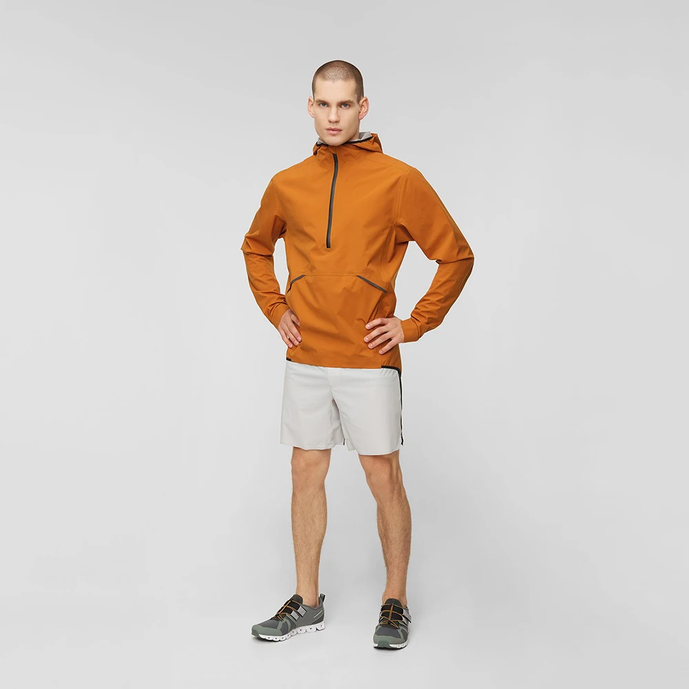 New Design Orange Waterproof Half-Zip Short Front Fastening Straight Hem Slouchy Men Hood Custom Windbreaker