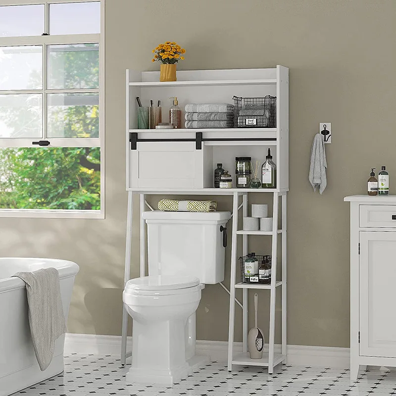 The Toilet Storage Cabinet Mass-Storage Over Toilet Bathroom Organizer with Sliding Door, Space-Saving Toilet Rack
