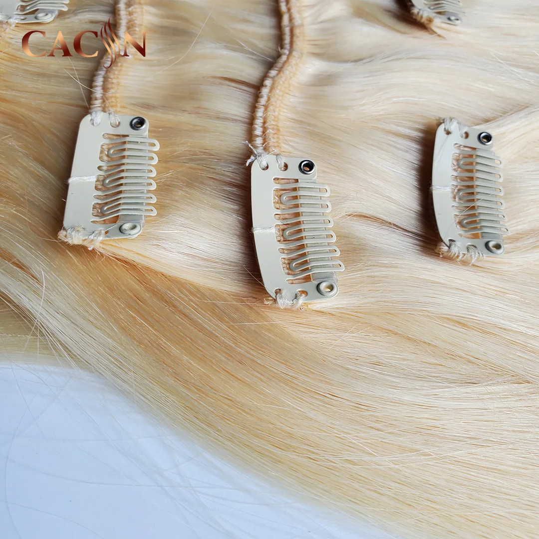Blonde 613 invisible clip in hair extensions 100% human hair, wholesale virgin natural hair seamless clip ins