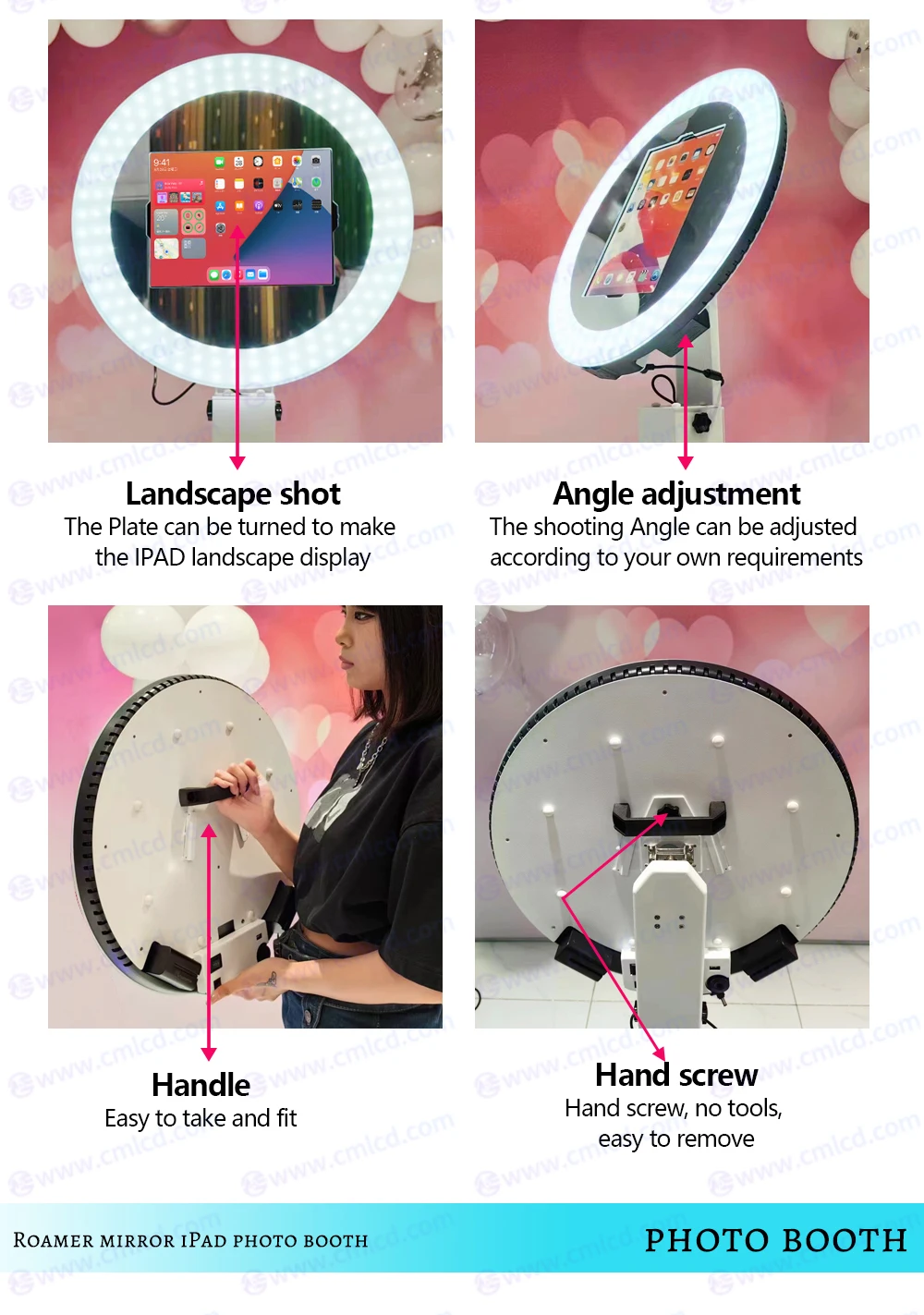 New design iPad photobooth mobile head aluminum portable magic mirror photo booth shell with RGB base