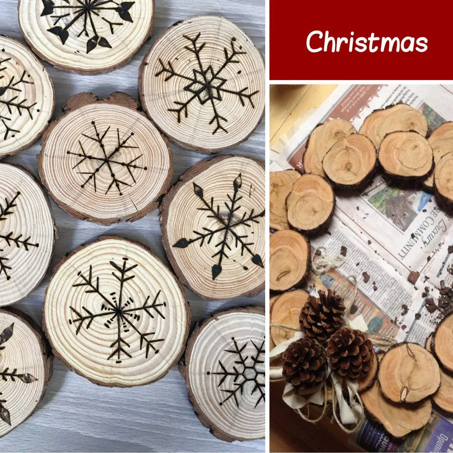 DIY поделки незаконченные срезы из натурального дерева круглые сосновые для деревянных украшений деревянные коры бревенчатые круги рождественских поделок