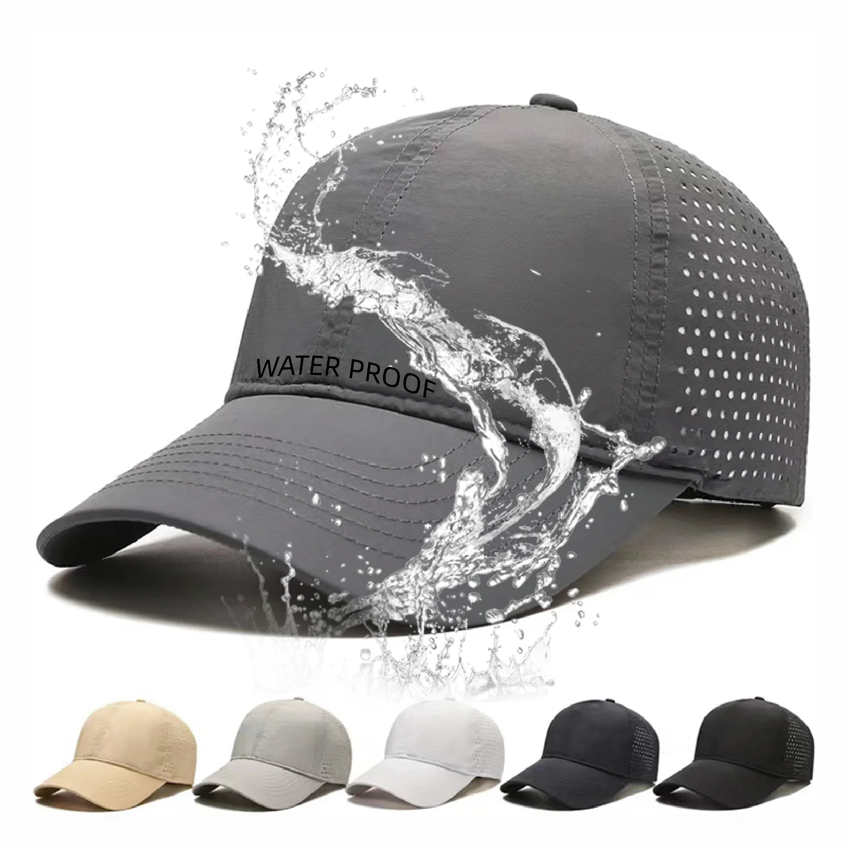 In Stock OutDoor Running Hat Laser Cutting Hole Drilled 5 6 Panel Cap Waterproof Breathable Trucker Baseball Hat Cap