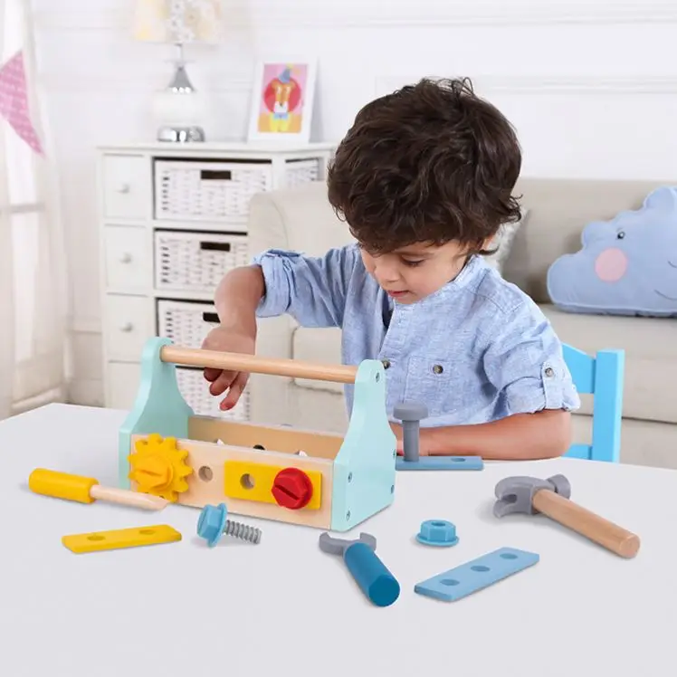 Portable Wooden Tool Set Box Carpenter Repair Early Education Pretend Play Preschool Toy for Kids