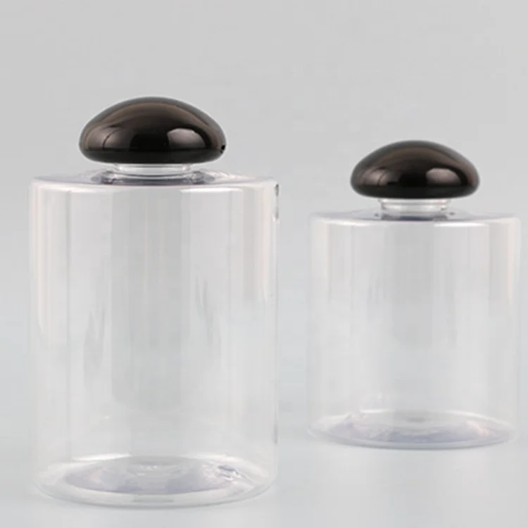 Empty 200ml 300ml PET clear plastic shampoo body lotion container with mushroom shaped cap