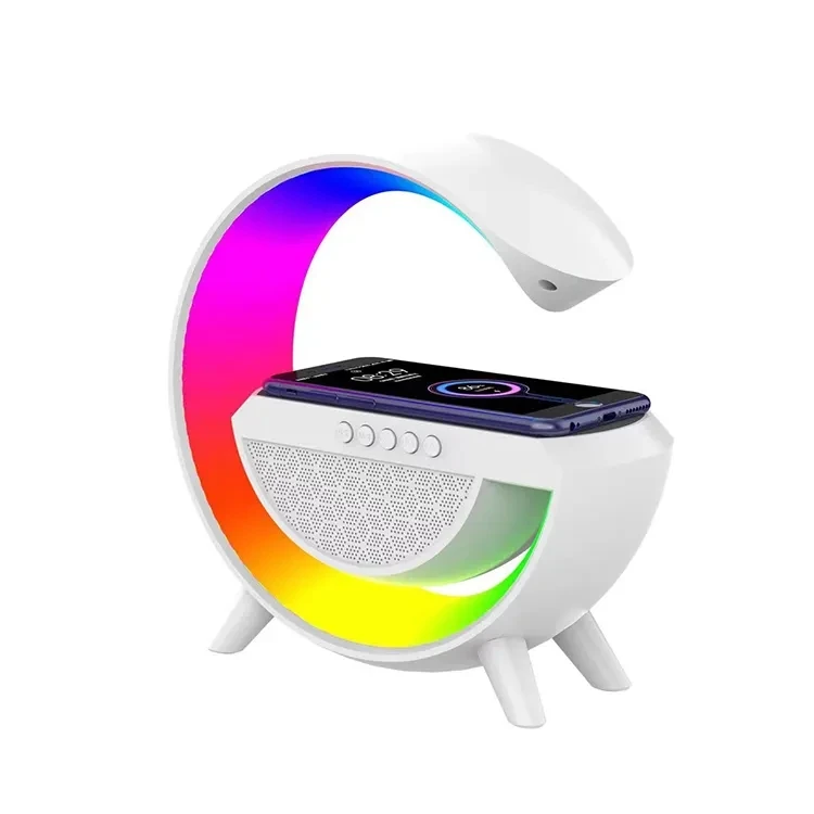 2023 Led Smart Wake Up Light Ambient Night Light With bt Speaker 15w Wireless Charging Table Lamp For Bedroom Game Room