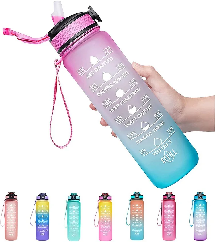 1000ml 1 lt sport tritan gimnasio gym medio galon water bottle plastico motivacional deportiva para motivacional botellas de agu