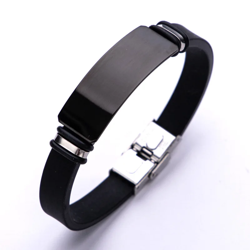 Металлический Регулируемый силиконовый браслет Pulsera Para Hombre De Metal тяжелый черный из нержавеющей стали
