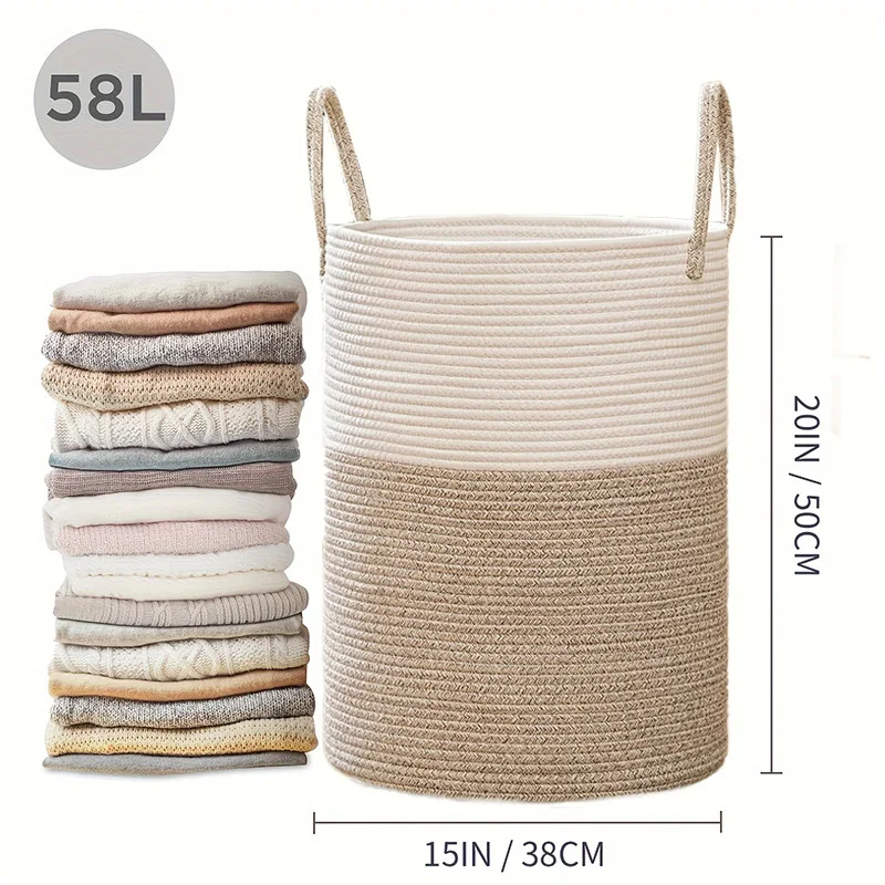 Wholesale Large Boho Folding Storage Basket Cotton Rope Woven Laundry Hamper Home Use Hanging Clothes Blankets Shopping