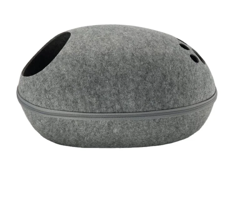 stock grey color Felt Cat bed and house  Semi-closed Egg Detachable Washable Zipper Large Interior Sleeping Nest