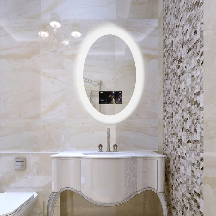 Android System Hot Sale IP44 Rate Popular Design Bathroom LED Smart Mirror TV With Side Lighting