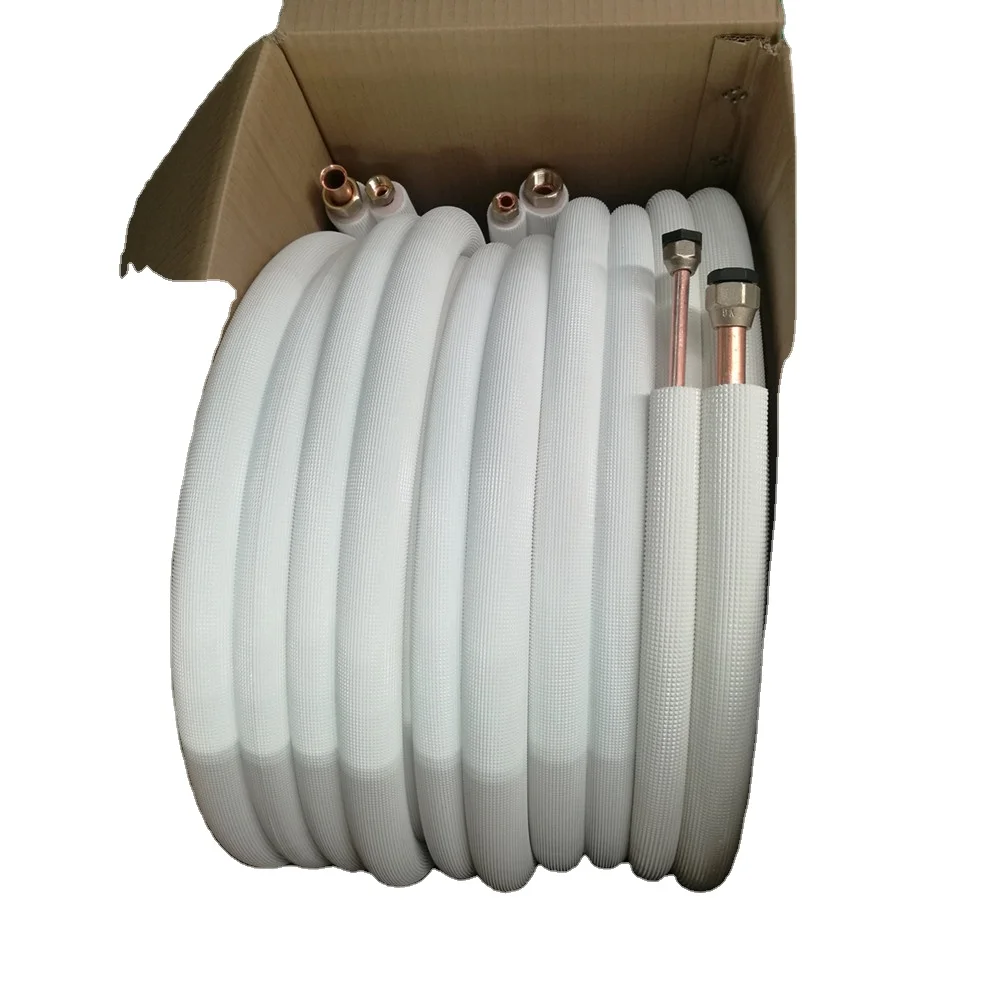 15m aircon pair coil tube 1/4+1/2 insulated copper pipes for air conditioners ac copper coil line set air conditioning pipe