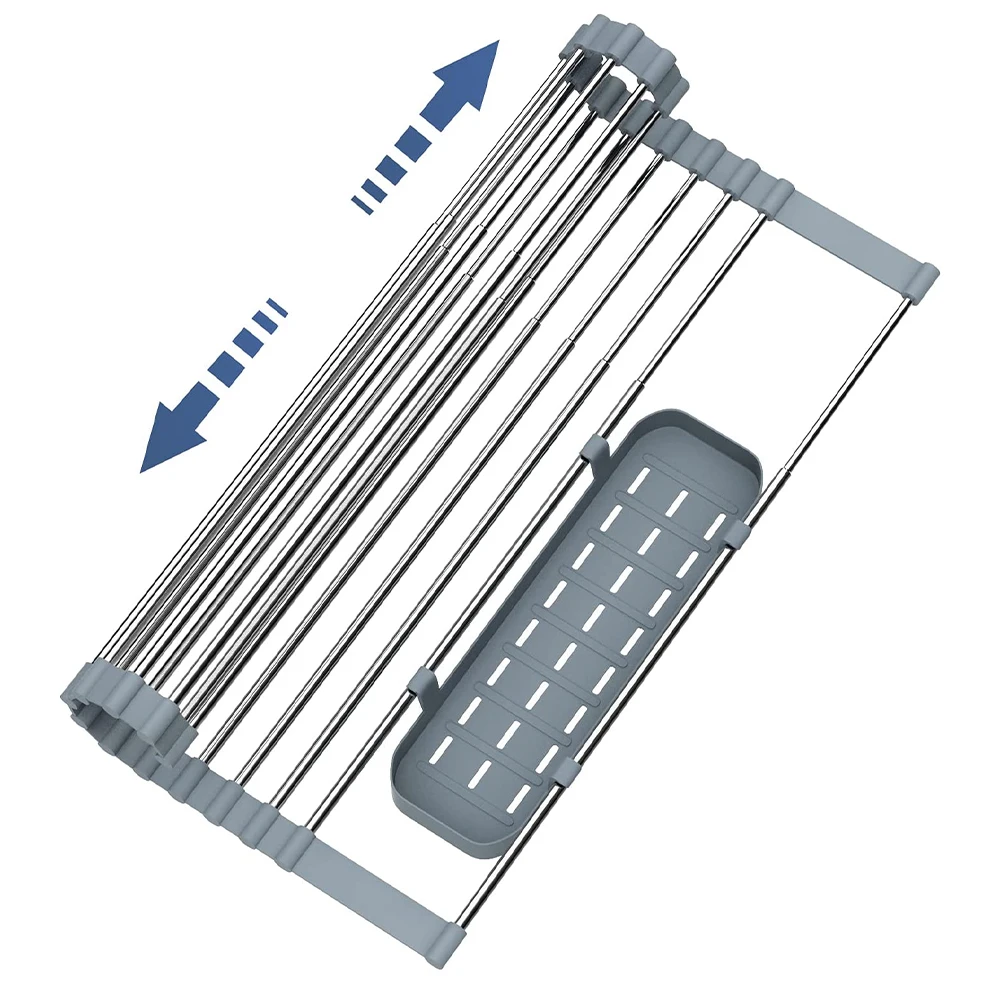 new arrival stainless steel over the sink adjustable expandable roll up dish drying rack