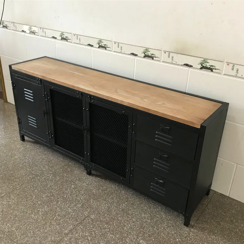 Industrial wind iron art kitchen dining side cabinet multi-functional storage wine cabinet cupboard counter for dining table